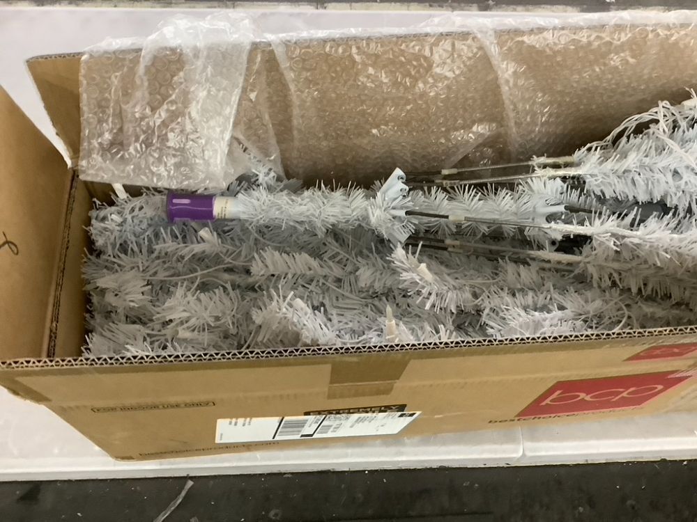 6' Pre-Lit Hinged Artificial White Pine Christmas Tree w/ Lights, Metal Stand - Image 4 - Lot 466