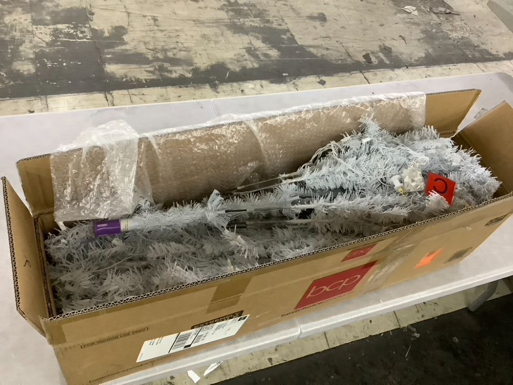 6' Pre-Lit Hinged Artificial White Pine Christmas Tree w/ Lights, Metal Stand - Image 5 - Lot 466