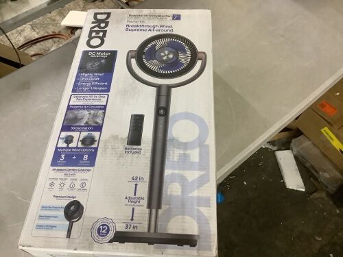 DREO 7 in. Adjustable Pedestal Floor Fan w/Remote, 8-Speeds, 25 dB, 8 Hr Timer, 35-40 in. Adj. Ht, 120° 3D Oscillation, Black - Lot 649JF