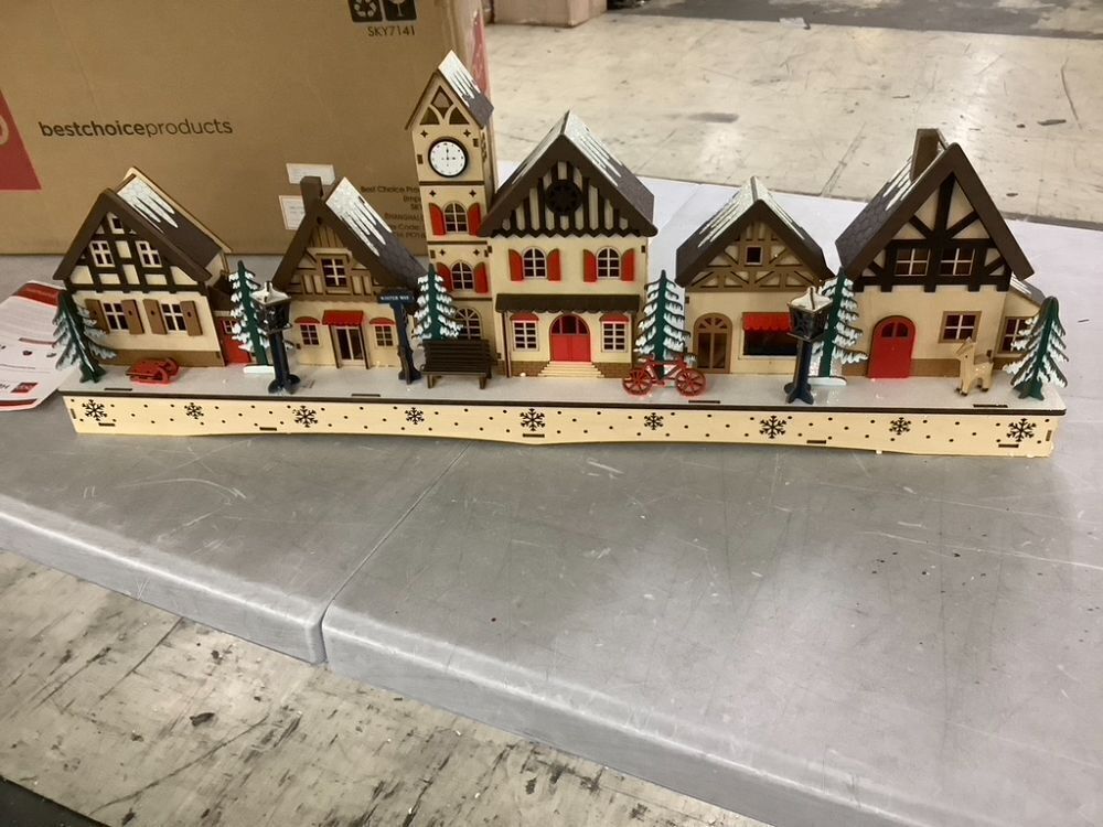 Pre-Lit Wooden Christmas Village, Winter Mantel Decor w/ 20 LED Lights - Image 3 - Lot 667