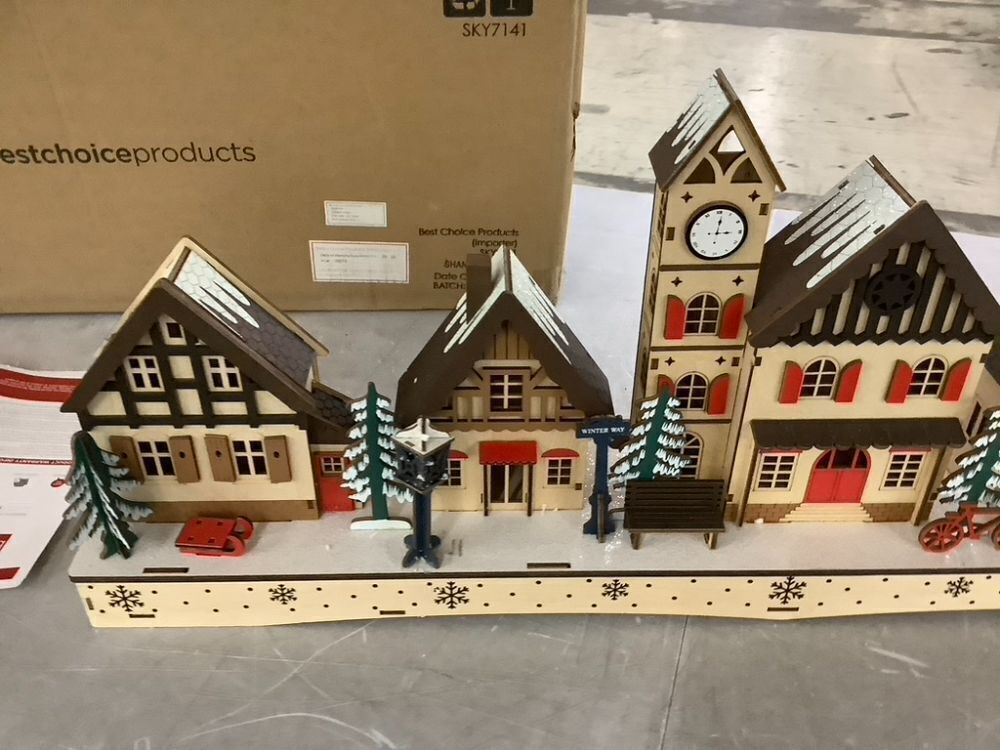 Pre-Lit Wooden Christmas Village, Winter Mantel Decor w/ 20 LED Lights - Image 5 - Lot 667