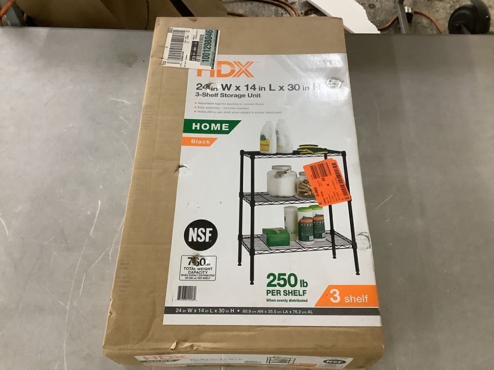 HDX 3-Tier Steel Wire Shelving Unit in Black (24 in. W x 30 in. H x 14 in. D) - Image 2 - Lot 741JF