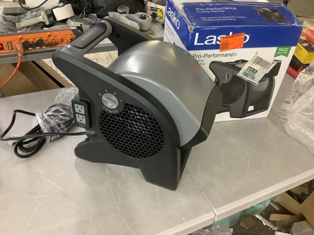 Lasko Pivoting 11.2 in. 3 Speed High Velocity Blower Fan, 375 CFM, 2 120V Outlets, Circuit Breaker - Image 1 - Lot 745JF