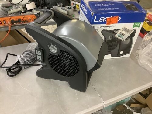 Lasko Pivoting 11.2 in. 3 Speed High Velocity Blower Fan, 375 CFM, 2 120V Outlets, Circuit Breaker - Lot 745JF
