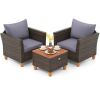 HONEY JOY 3-Piece Wicker Patio Conversation Set with Gray Cushions - Thumbnail 1