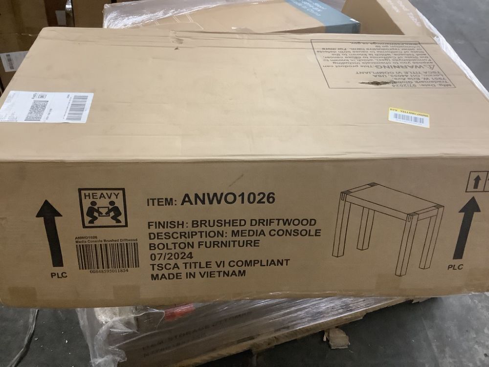 Alaterre Furniture Woodstock 40 in. Rectangle Console Table with Brushed Driftwood Legs and Metal Inset - Image 2 - Lot 87JF