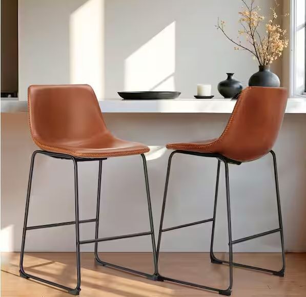 Brown Faux Leather 30 in. Counter Height Bar Stools, Set of 2 - Image 1 - Lot 346JF