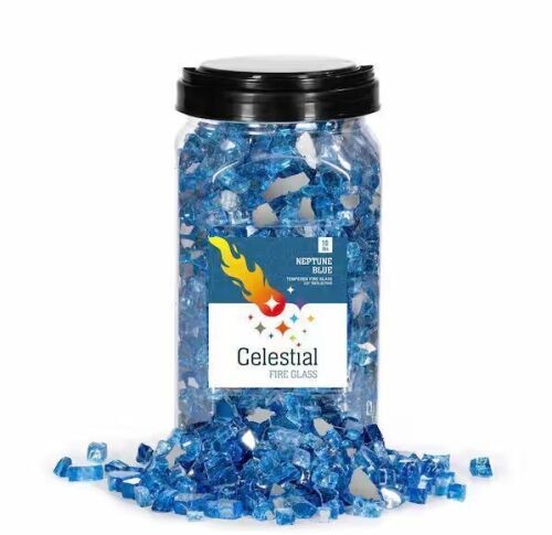 Celestial Fire Glass 1/2 in. 10 lbs. Neptune Blue Reflective Tempered Fire Glass in Jar - Lot 550JF