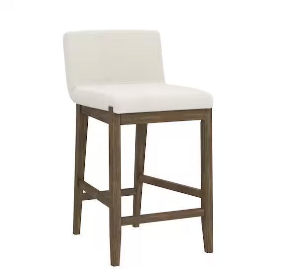 Nathan James Gracie 24 in. Modern Counter Height Wood Bar Stool w/ Back, Textured Linen Upholstery, Cream Boucle/Dark Brown - Image 1 - Lot 82JF