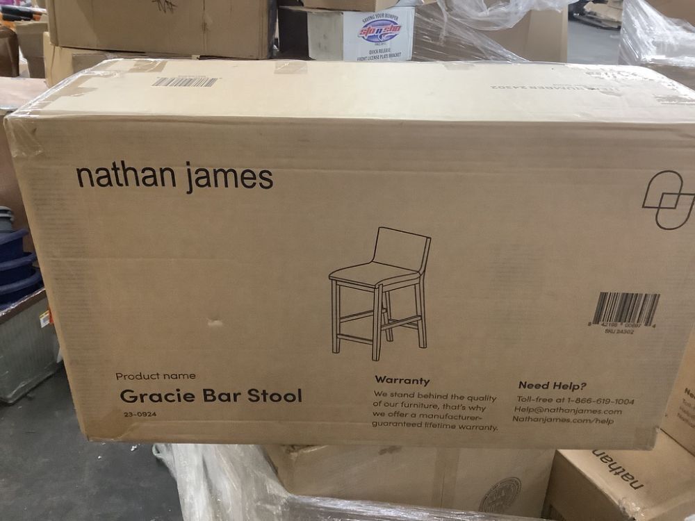 Nathan James Gracie 24 in. Modern Counter Height Wood Bar Stool w/ Back, Textured Linen Upholstery, Cream Boucle/Dark Brown - Image 2 - Lot 82JF