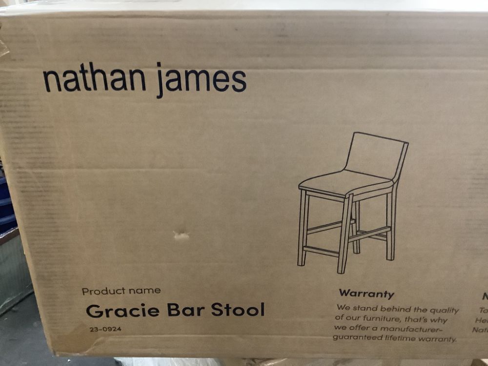 Nathan James Gracie 24 in. Modern Counter Height Wood Bar Stool w/ Back, Textured Linen Upholstery, Cream Boucle/Dark Brown - Image 3 - Lot 84JF