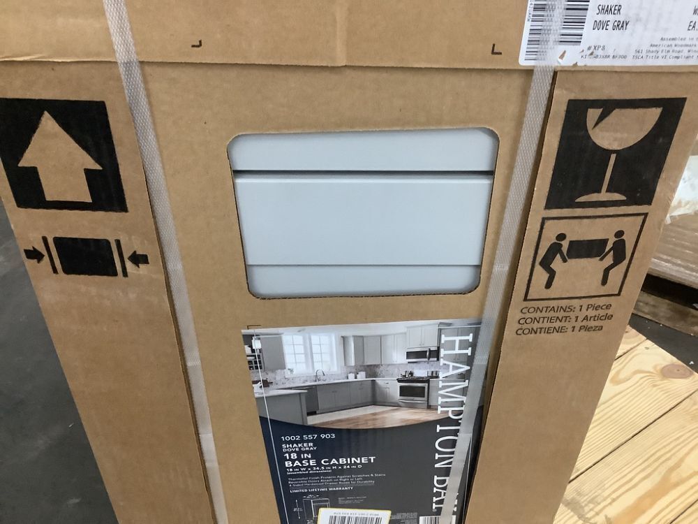 Hampton Bay Shaker 18 in. W x 24 in. D x 34.5 in. H Assembled Base Cabinet in Dove Gray - Image 3 - Lot 437JF