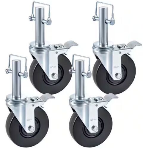 VEVOR 5 in. Scaffolding Rubber Wheel Dual Locking Heavy Duty Casters 280 lbs. Capacity Per Wheel (4 Pack) - Lot 540JF