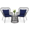 3-Piece Patio Wicker Conversation Bistro Set w/ 2 Chairs, Glass Top Table - Light Damage to One Chair - Thumbnail 1