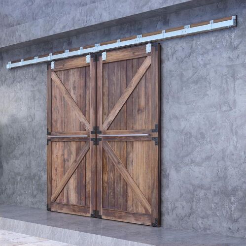 DIYHD 24FT Raw Material Exterior Box Track Double Sliding Barn Door Hardware, MAX Load 330lbs, Kit to Hang 2 72" Doors - Lot 642JF