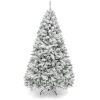 12' Snow Flocked Artificial Pine Christmas Tree w/ Foldable Metal Base - Thumbnail 1