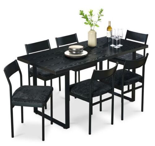 7-Piece Modern Dining Set, Kitchen Table w/ 6 Chairs, Metal Frame - Lot 69