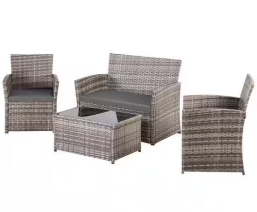 Gray 4-Piece Wicker Outdoor Patio Conversation Furniture Sofa Set with Gray Cushions - Lot 65JF