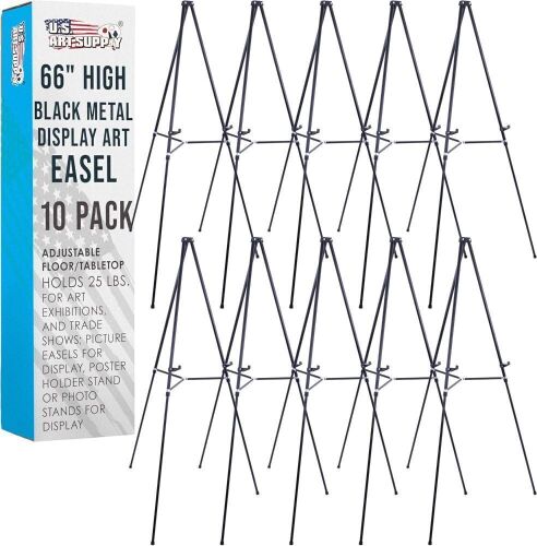 Case of (10) U.S. Art Supply 66" High Black Metal Display Art Easel - Lot 254