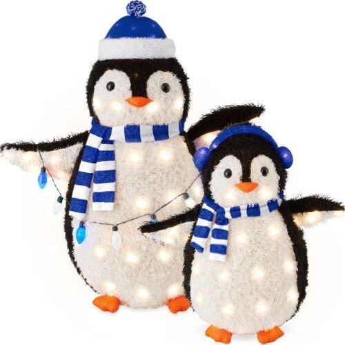 2pc Lighted Pop-Up Penguin Family Christmas Decoration w/ 150 Lights - 3ft - Lot 256