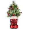 Santa Boots w/ Pre-Decorated Christmas Greenery, Lights - 40in - Thumbnail 1