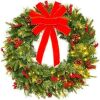 24" Pre-Lit Battery Powered Christmas Wreath w/ Lights, PVC Tips, Ribbon - Thumbnail 1