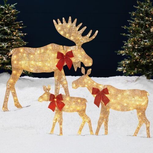 3-Piece Lighted 2D Christmas Moose Set Outdoor Decor w/ 195 LED Lights - 4ft - Lot 584