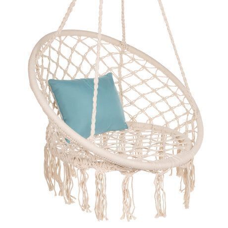 Cotton Macrame Hammock Hanging Chair Swing, Handwoven w/ Backrest - Lot 192
