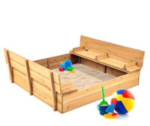 Kids Cedar Sandbox w/ Sand Screen, 2 Benches - 47x47in - Lot 194