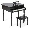 Kids Mini Wooden Grand Piano w/ Lid, Bench, Music Rack, Song Book, Stickers - Thumbnail 1