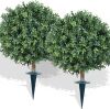 26" Artificial Boxwood Topiary Ball Tree with Ground Spike, Set of 2 - Thumbnail 1