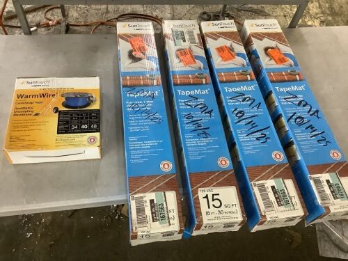 Lot of (4) SunTouch Floor Warming 72 in. x 30 in. 120-Volt Radiant Floor Heating Mat & (1) WarmWire Radiant Electric Floor Heating Wire 120-Volt - 40 sq. ft. - Lot 115JF