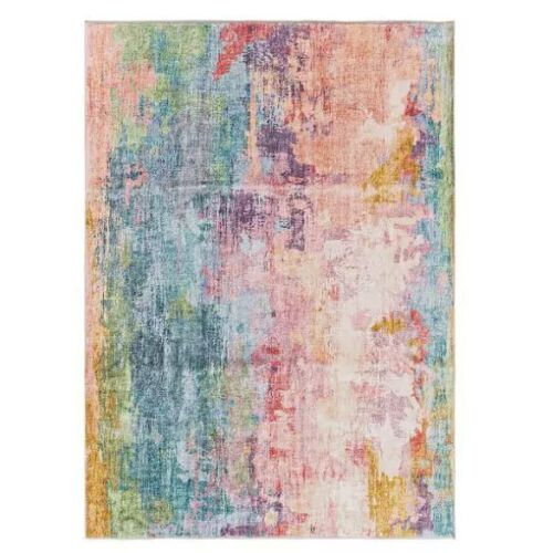World Rug Gallery Contemporary Distressed Abstract Washable Non Slip Multi 5 ft. x 7 ft. Area Rug - Lot 404JF