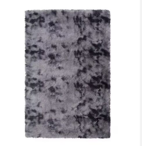 Garvee Tie-Dyed in Dark Gray 8 ft. x 10 ft. Fluffy Area Rugs Non-Skid with Faux Fur Back - Lot 406JF