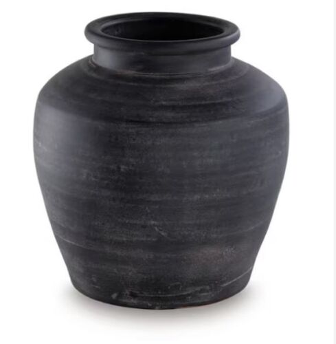 Meadie 12 in. H Black Terra Cotta Pot Decorative Vase - Lot 407JF