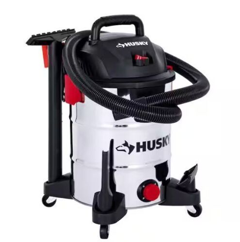 Husky 10 Gal. 6.0 Peak HP Stainless Steel Wet Dry Vac Shop Vacuum with Locking Hose, Filters, Dust Bag and Attachments - Lot 120JF