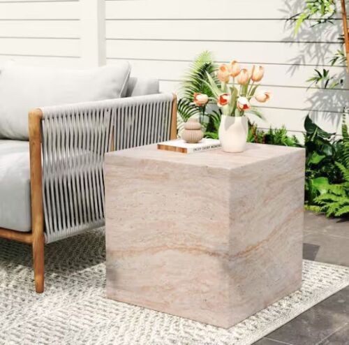 CHRISTOPHER KNIGHT HOME Quebec Travertine Square Lightweight Concrete Outdoor Patio Side Table - Lot 130JF