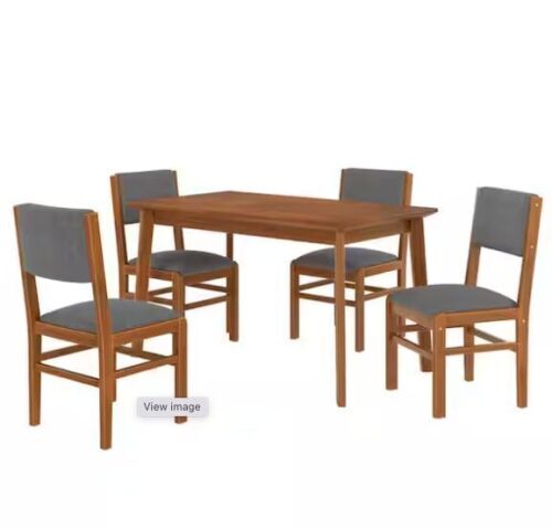 Harper & Bright Designs 5-Piece Brown MDF Top Dining Table Set Seats 4 with 4 Gray Line Upholstered Chairs - Lot 4JF