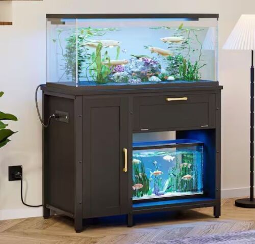 Bestier Black 40 Gal.-50 Gal. Aquarium Stand with Cabinet, Power Outlet - Lot 36JF