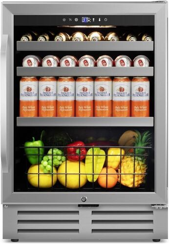 Velivi 24" Beverage Refrigerator Cooler Under Counter, 180-Can Capacity, 24 Inch Wide - Small Dent by Hinges, Door Slightly Crooked - Lot 28JF