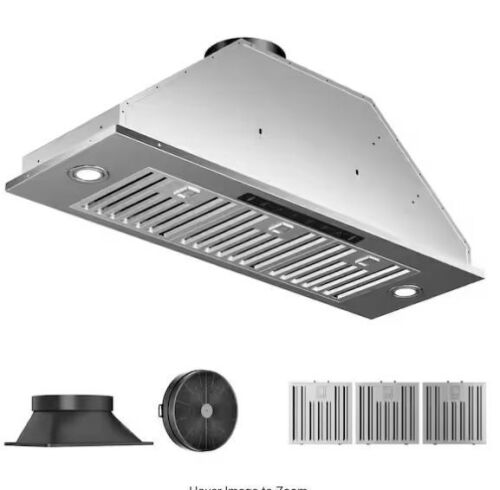 VIKIO 36 in. 900 CFM Convertible Ducted to Ductless Insert Range Hood in Stainless Steel with 3-Speed and LED Lights - Lot 47JF