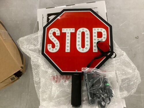 SmartSign LED Stop Paddle Rechargeable Battery & Charge Reflective Hand Held Sign - Lot 706