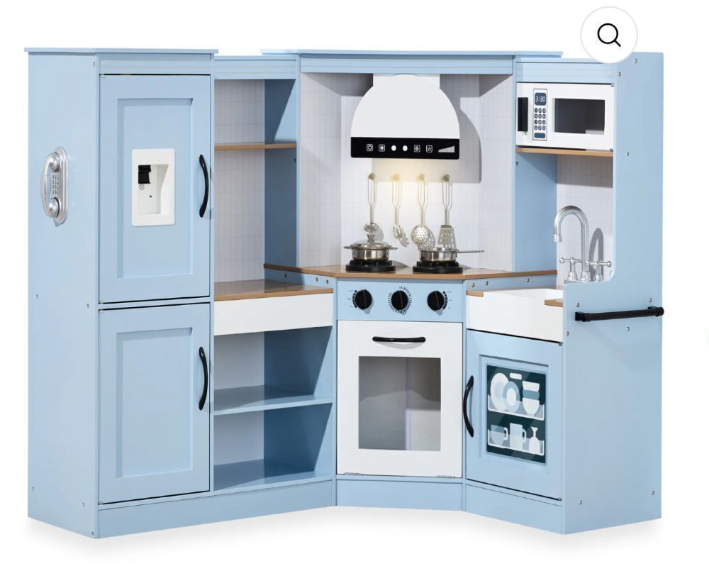 Pretend Play Corner Kitchen Wooden Toy Set for Kids w/ Lights, Sounds - Image 1 - Lot 11