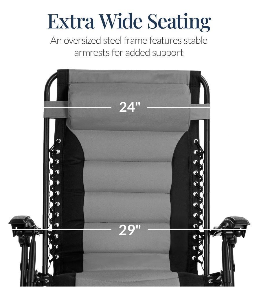 Oversized Padded Zero Gravity Chair, Folding Recliner w/ Headrest, Side Tray - Image 1 - Lot 17