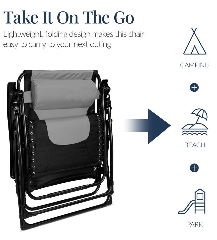 Oversized Padded Zero Gravity Chair, Folding Recliner w/ Headrest, Side Tray - Image 2 - Lot 17