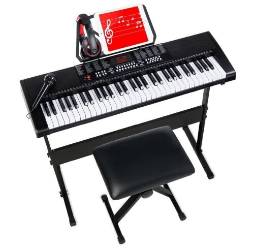 54-Key Beginners Electronic Keyboard Piano Set w/ Lighted Keys, Headphones - Lot 19