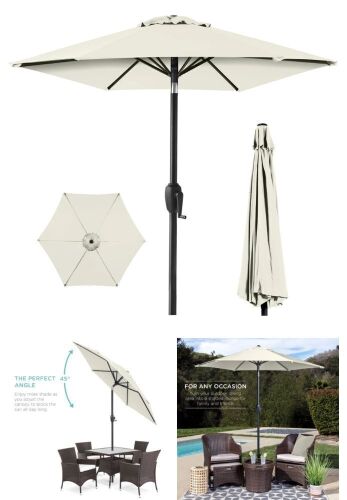 Outdoor Market Patio Umbrella w/ Push Button Tilt, Crank Lift - 7.5ft - Lot 23