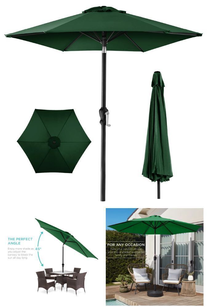 Outdoor Steel Market Patio Umbrella Decoration w/ Tilt, Crank Lift - 10ft - Image 1 - Lot 24