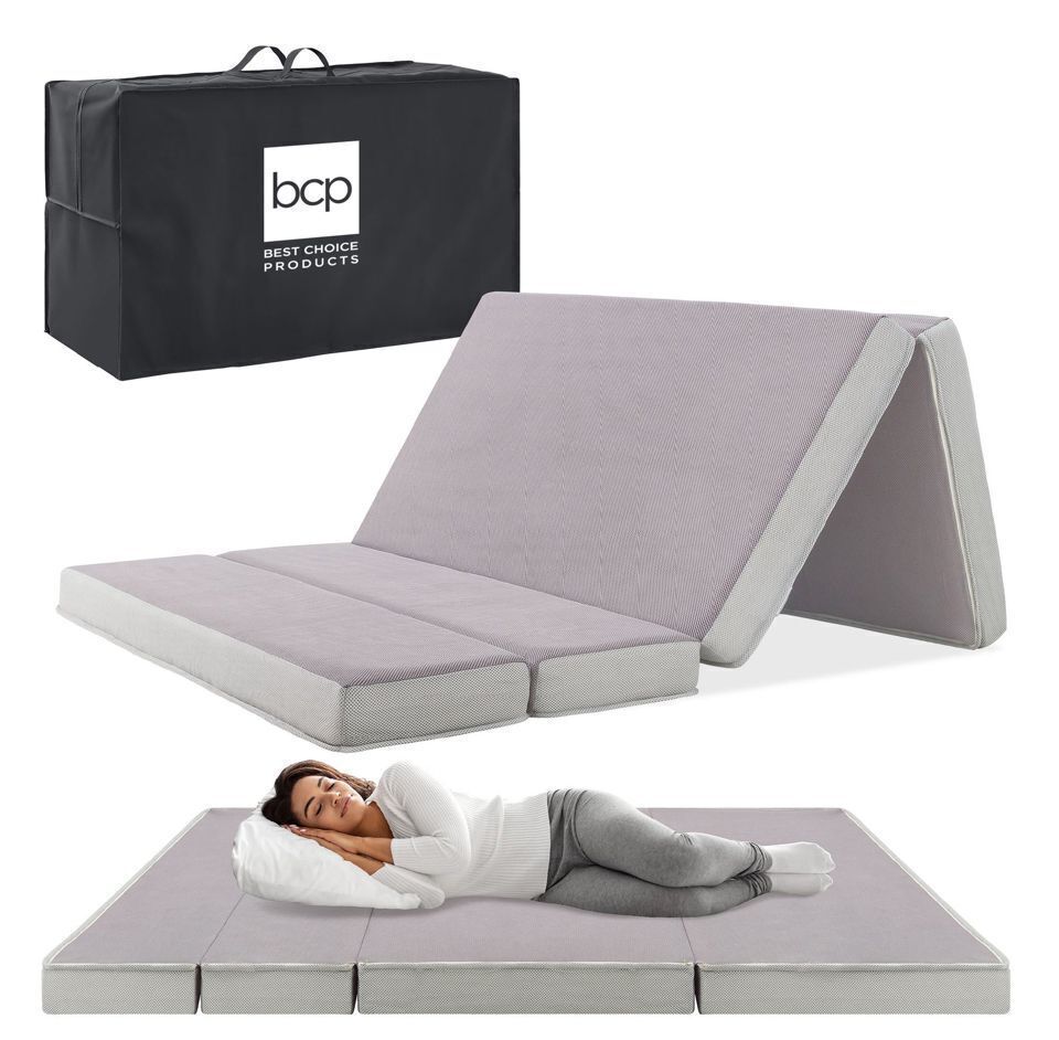 Folding Portable Gray Mattress Topper w/ Plush Foam - 4in - Image 1 - Lot 36