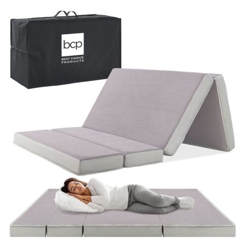 Folding Portable Gray Mattress Topper w/ Plush Foam - 4in - Lot 36